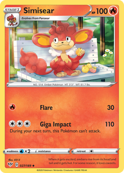 Simisear #27 Simisear - Darkness Ablaze - #27 - Pokemon TCG card