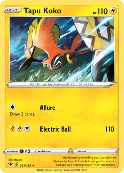 Tapu Koko #61 Tapu Koko - Darkness Ablaze - #61 - Pokemon TCG card