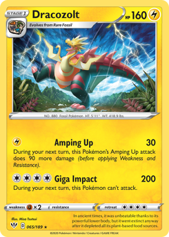 Dracozolt #65 Dracozolt - Darkness Ablaze - #65 - Pokemon TCG card