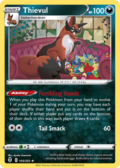 Thievul #105 Thievul - Evolving Skies - #105 - Pokemon TCG card