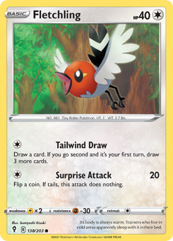 Fletchling #138 Fletchling - Evolving Skies - #138 - Pokemon TCG card