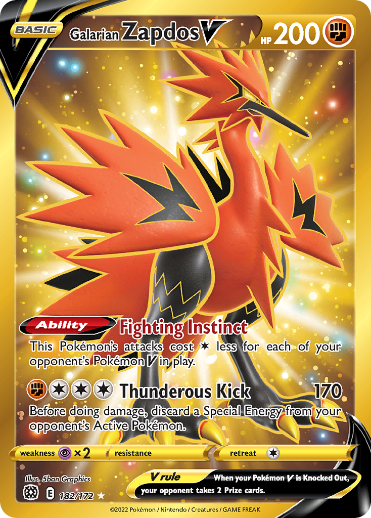 Galarian Zapdos V - Brilliant Stars - #182 - Pokemon TCG card