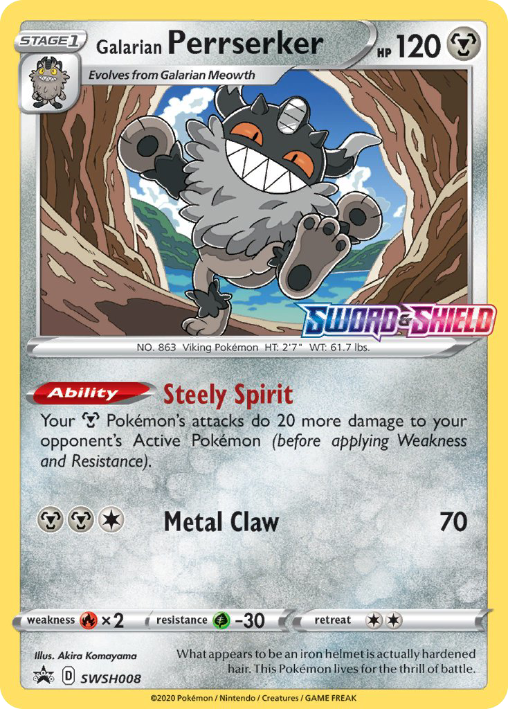 Galarian Perrserker - SWSH Black Star Promos - #SWSH008 - Pokemon TCG card