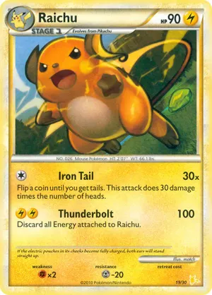 Raichu #19 Raichu - HGSS Trainer Kit Raichu - #19 - Pokemon TCG card